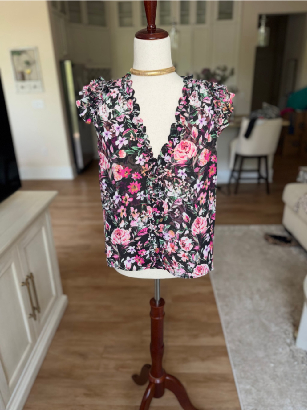 GENERATION LOVE Black Pink Floral Ruffle Blouse - Picture 4 of 7